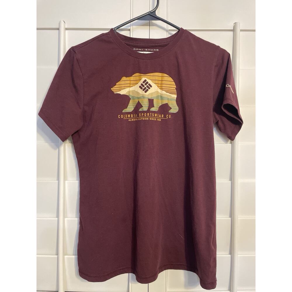 Columbia Mens Pacific Coast California Graphic T-Shirt Size S/P Burgundy Cotton